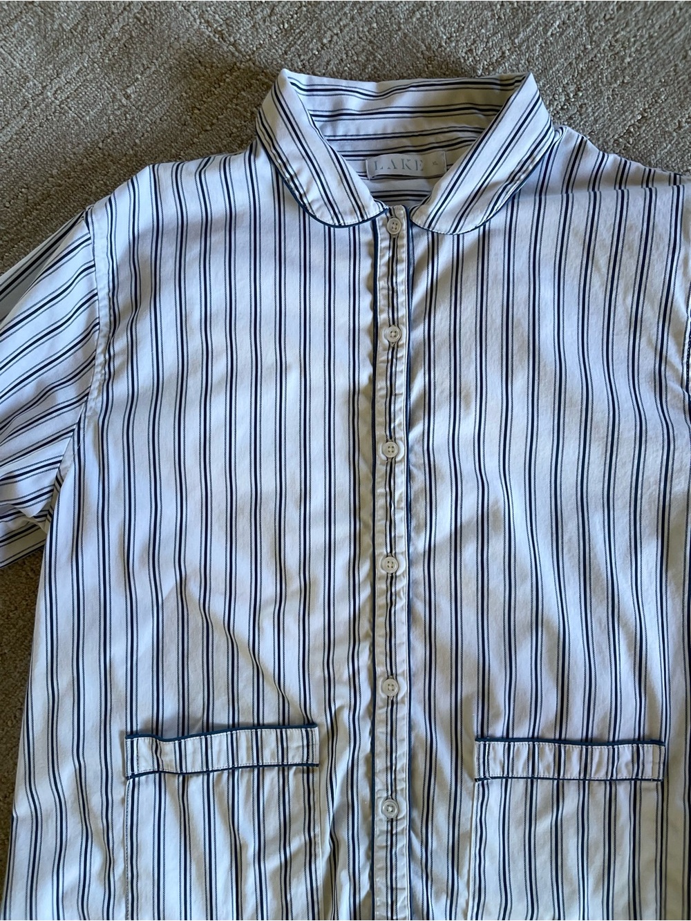 Classic Stripe Cotton-Blend Pajama Set in White and Blue - Picture 4 of 9